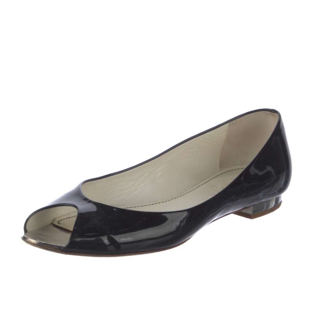 CHANEL Black Patent Leather Flats